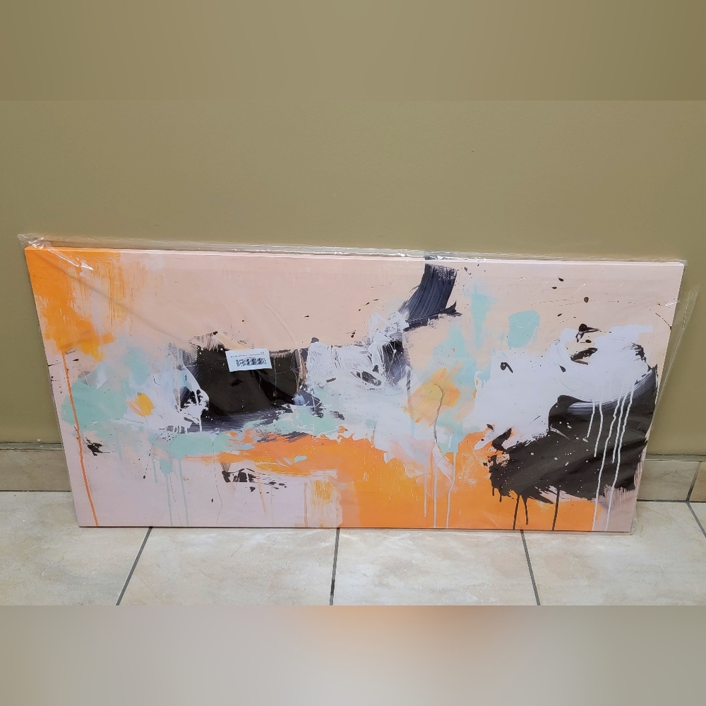 Abstract Orange & Black Ink Canvas โ 20"x40" Wall Art - Picture 2 of 10